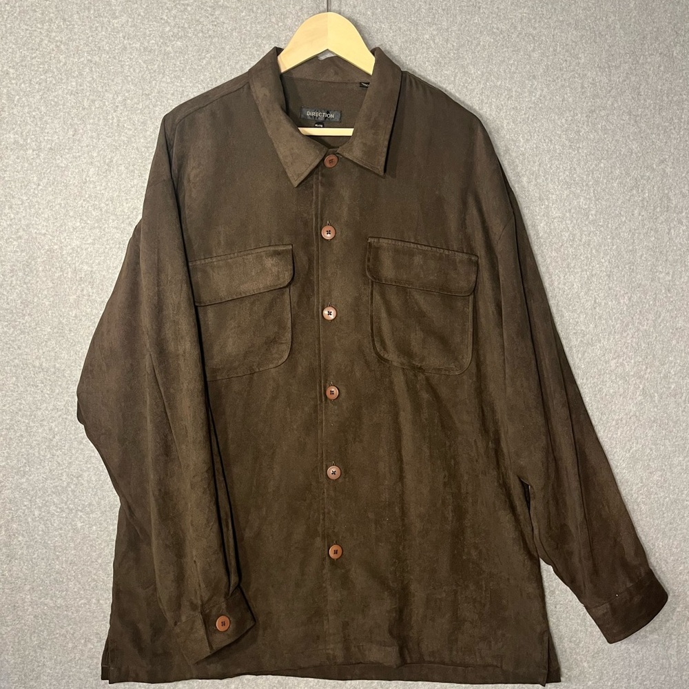 Faux Suede Shacket Olive Green Button Down Shirt Jacket XL